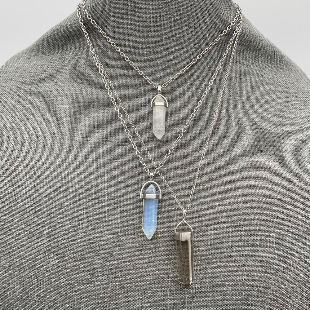 Trio of Silver and New Age Crystal Pendant Necklaces